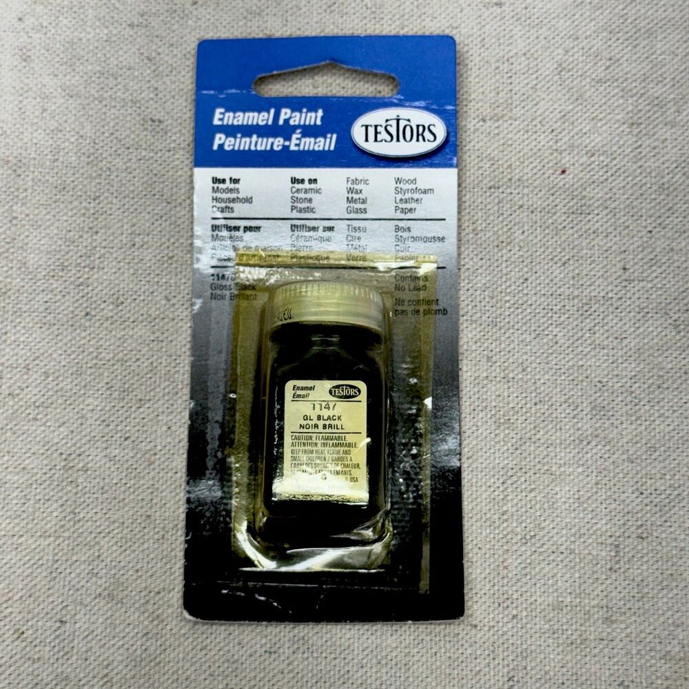 Vintage ¼ fl oz Testors Model Enamel Paint Gloss Black 1147 NOS Deadstock 2000